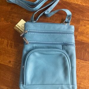 Blue Leather Crossbody Bag